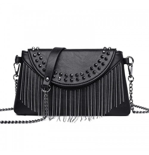 Black Crossbody Bag With Silver Hardware